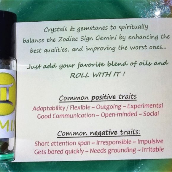 ♊ GEMINI Zodiac Gift Set ♊ Roller Bottle + Pocket Crystals + Loose Incense Blend - Picture 5 of 6